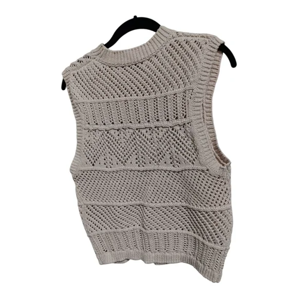 MNG Mango Ecru Open Knit Cotton Poly Blend Sweater Vest - Picture 13 of 16